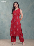 Dark Rust Cotton Printed Long Co-Ord Set