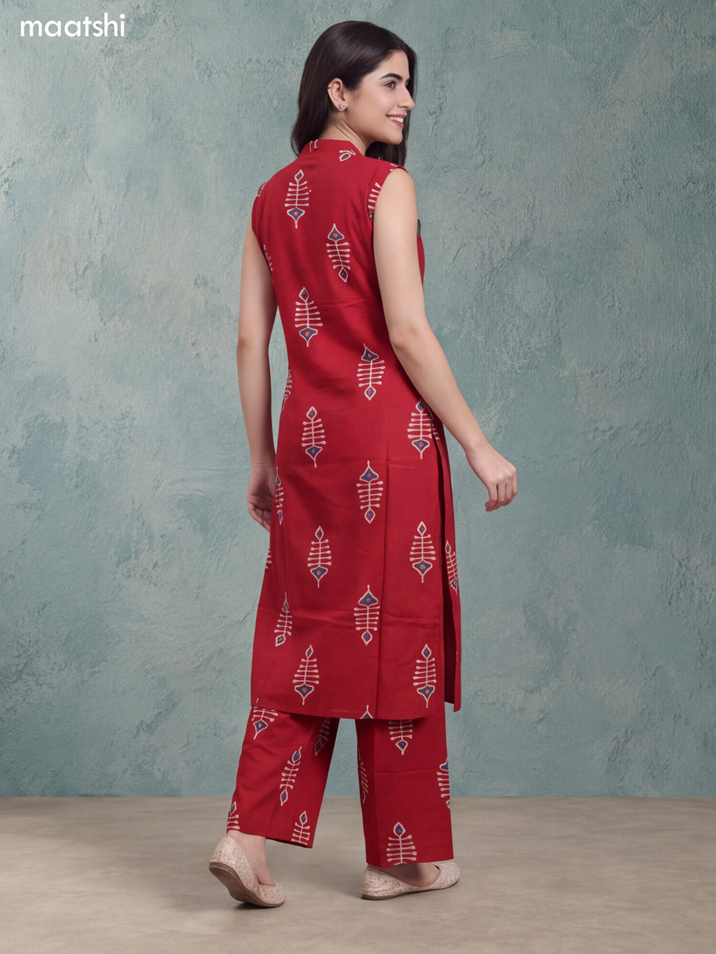 Dark Rust Cotton Printed Long Co-Ord Set