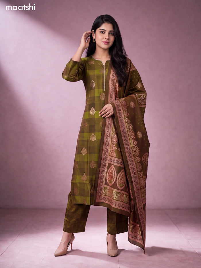 Mehendi Green and Sap Green Modal Printed & Simple Embroidery Work Straight Suit