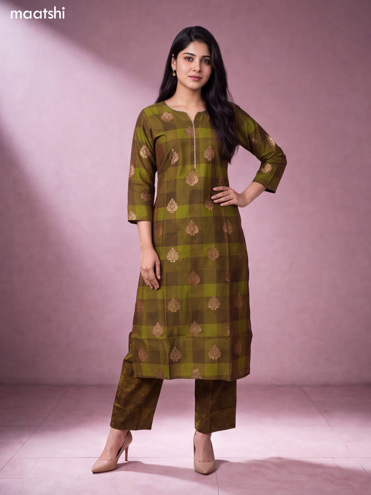 Mehendi Green and Sap Green Modal Printed & Simple Embroidery Work Straight Suit