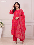 Rani Pink and Orange Modal Printed & Simple Embroidery Work Straight Suit
