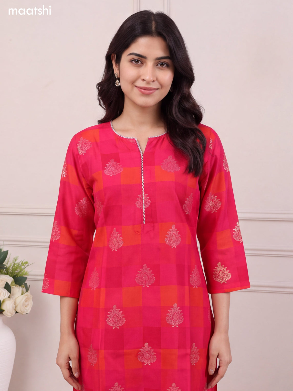 Rani Pink and Orange Modal Printed & Simple Embroidery Work Straight Suit