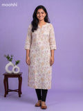 Off White and Sandal Linen Cotton Printed & Embroidery Work Straight Kurti