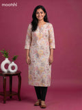 Peach Pink and Linen Cotton Printed & Embroidery Work Straight Kurti