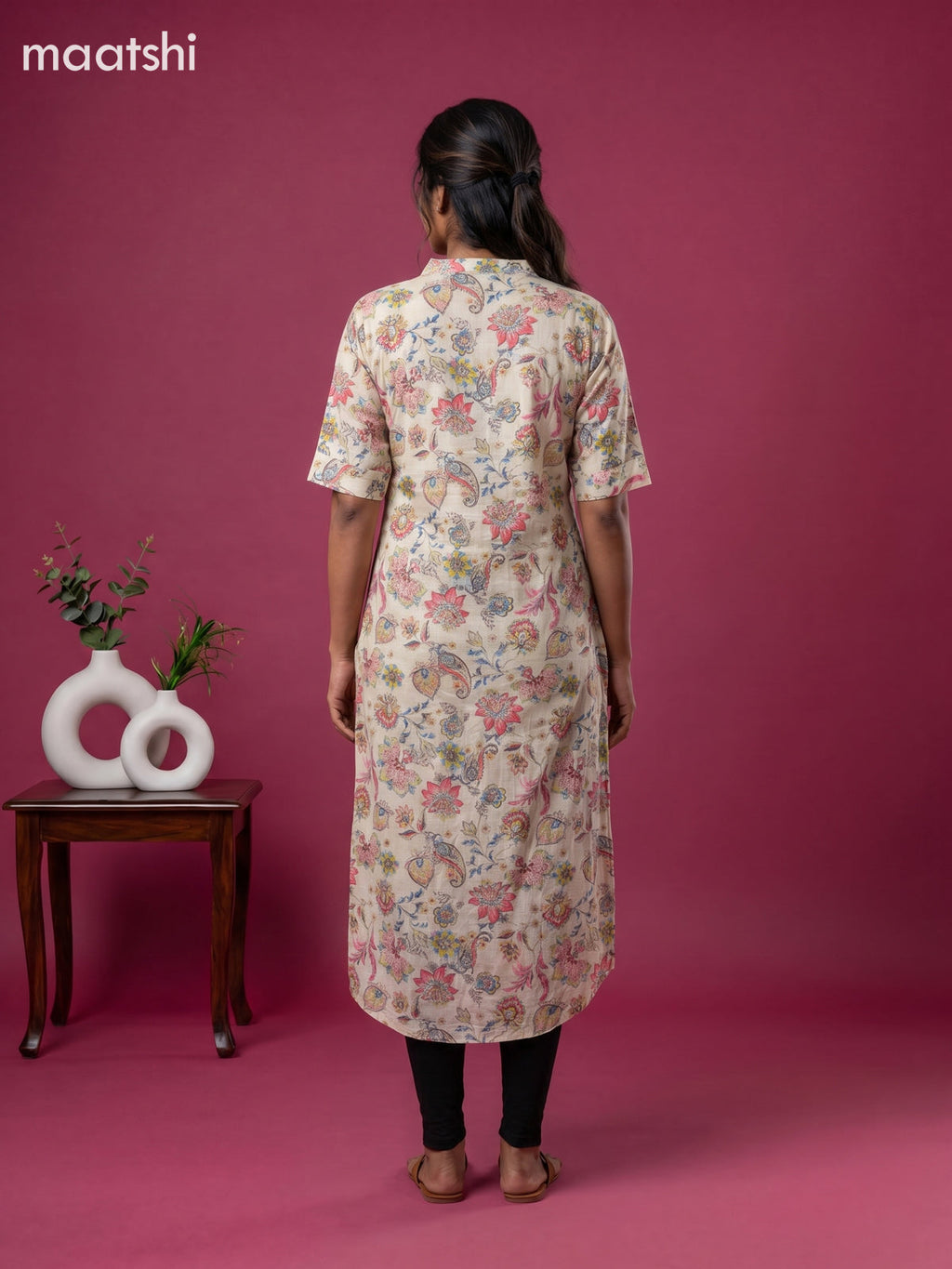 Pale Yellow and Multicolour Linen Cotton Printed Straight Kurti