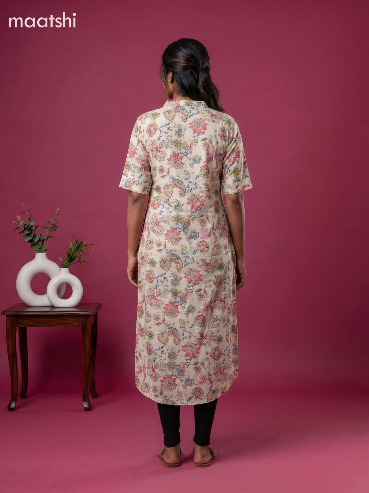 Pale Yellow and Multicolour Linen Cotton Printed Straight Kurti