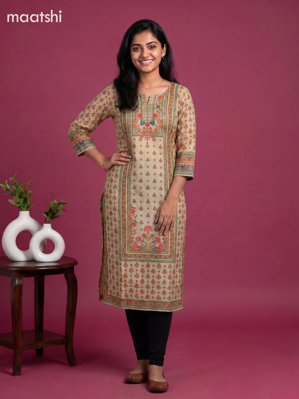 Pale Yellow and Peach Pink Muslin Printed Staight Kurti