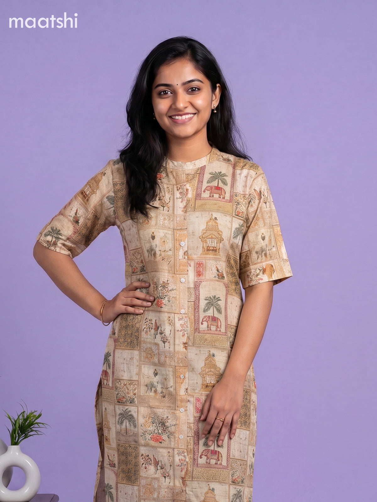 Sandal Linen Cotton Printed Straight Kurti