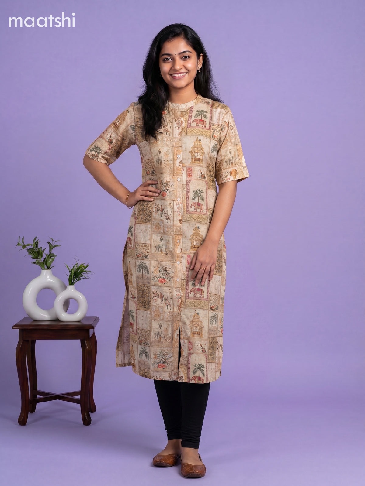 Sandal Linen Cotton Printed Straight Kurti