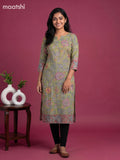 Light Green Muslin Kalamkari Printed Staight Kurti
