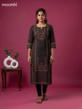 Black and Peach Pink Muslin Printed Staight Kurti
