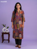 Multi Colour Art Tussar Embroidry Work Straight Kurti