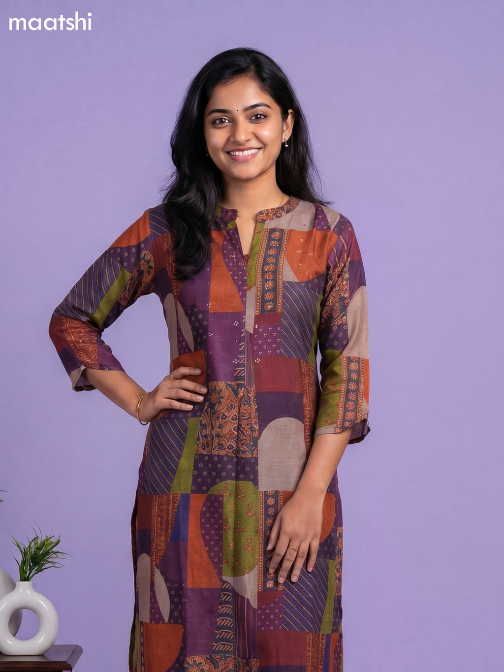 Multi Colour Art Tussar Embroidry Work Straight Kurti