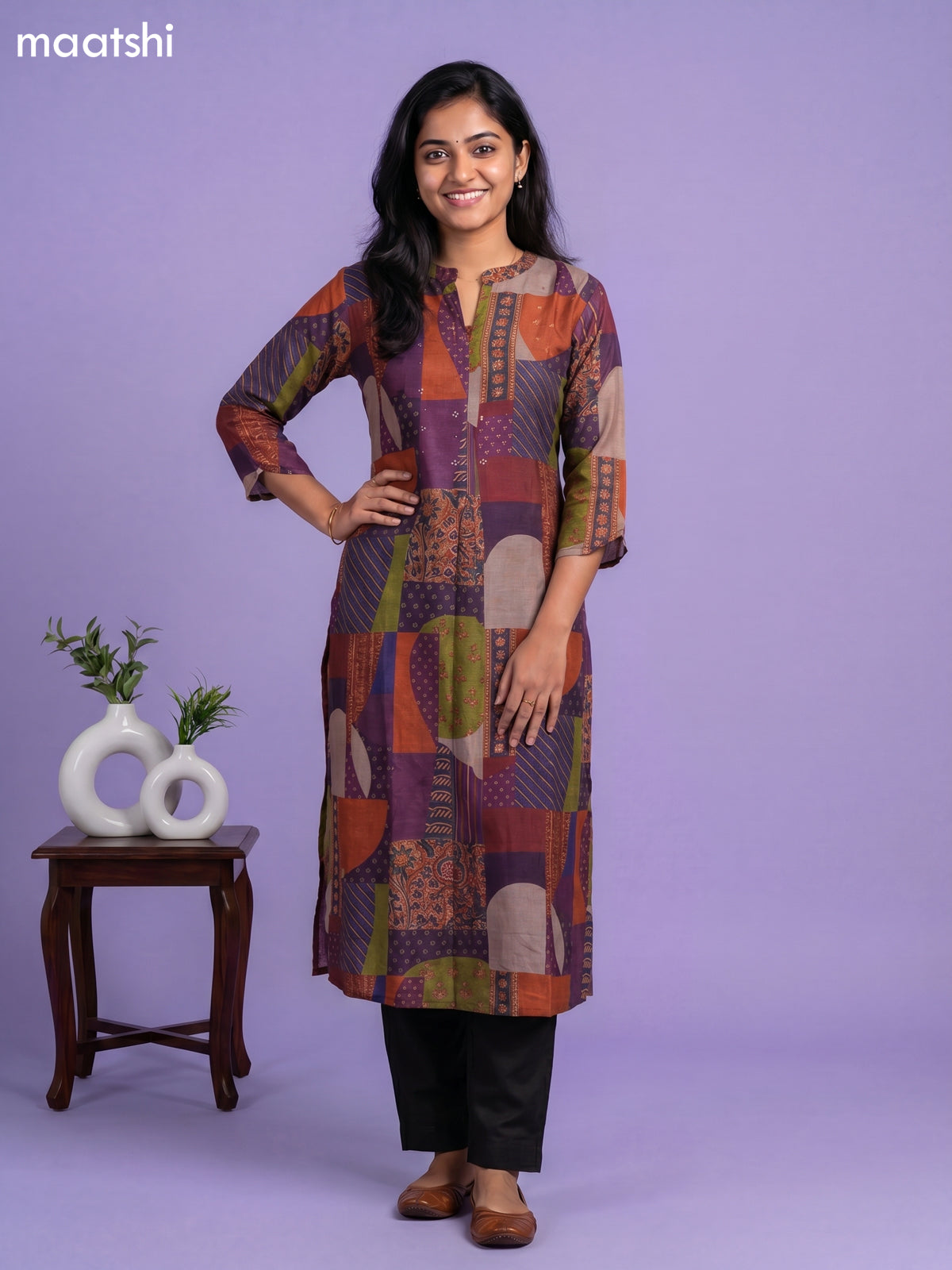 Multi Colour Art Tussar Embroidry Work Straight Kurti