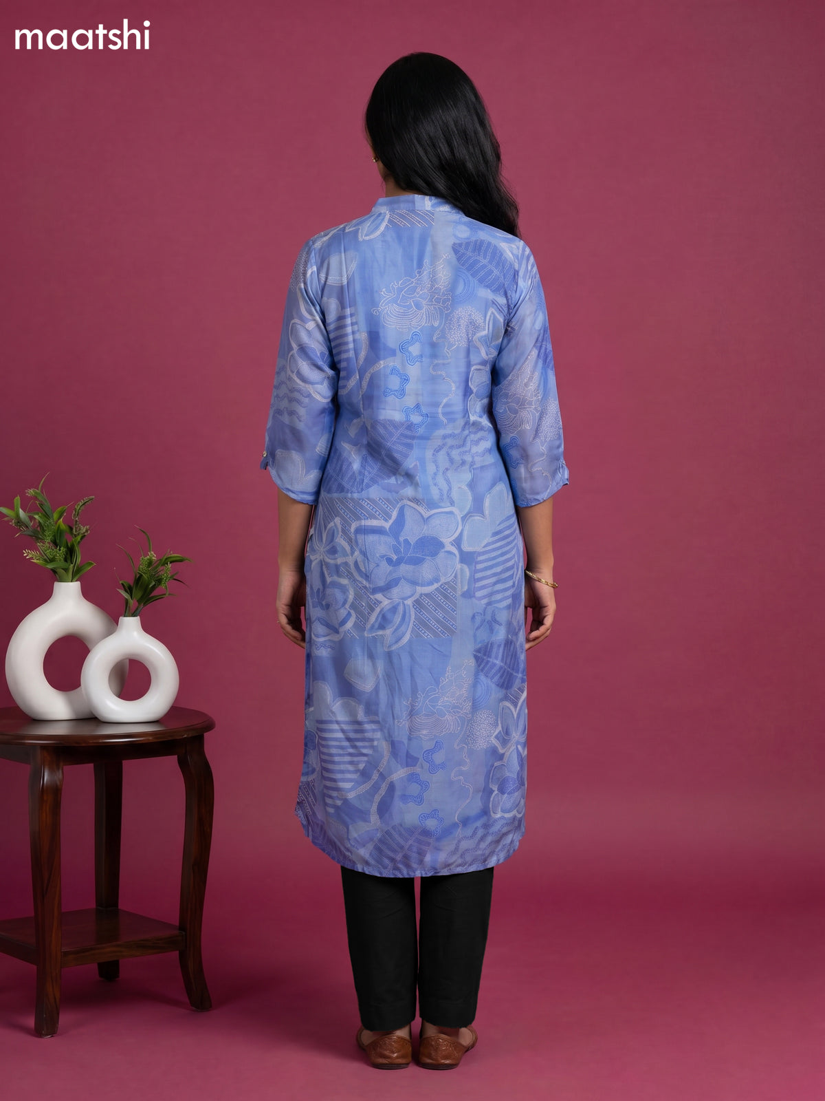 Blue Art Tussar Printed Straight Kurti