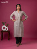 Grey Linen Cotton Simple Embroidery Straight Kurti