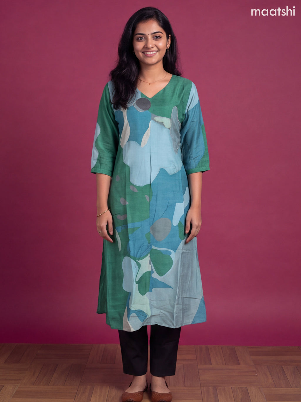Multi Colour Art Tussar Printed & Embroidery Work Straight Kurti