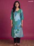 Multi Colour Art Tussar Printed & Embroidery Work Straight Kurti