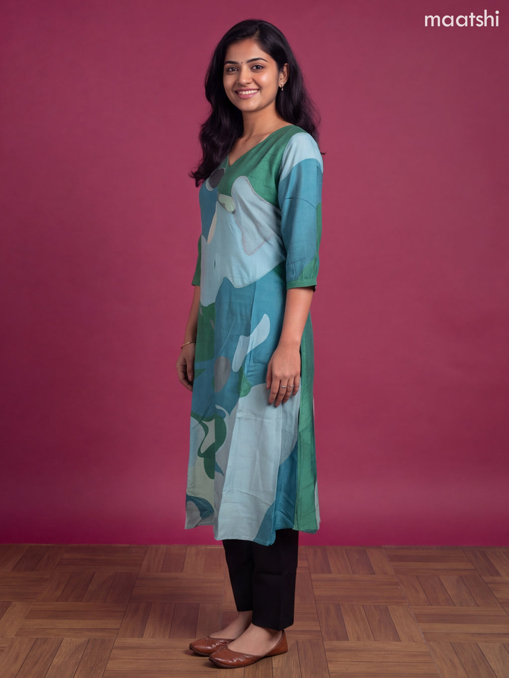 Multi Colour Art Tussar Printed & Embroidery Work Straight Kurti
