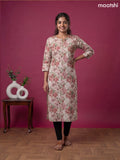 Cream and Multi Colour Linen Cotton Printed & Embroidery Work Straight Kurti