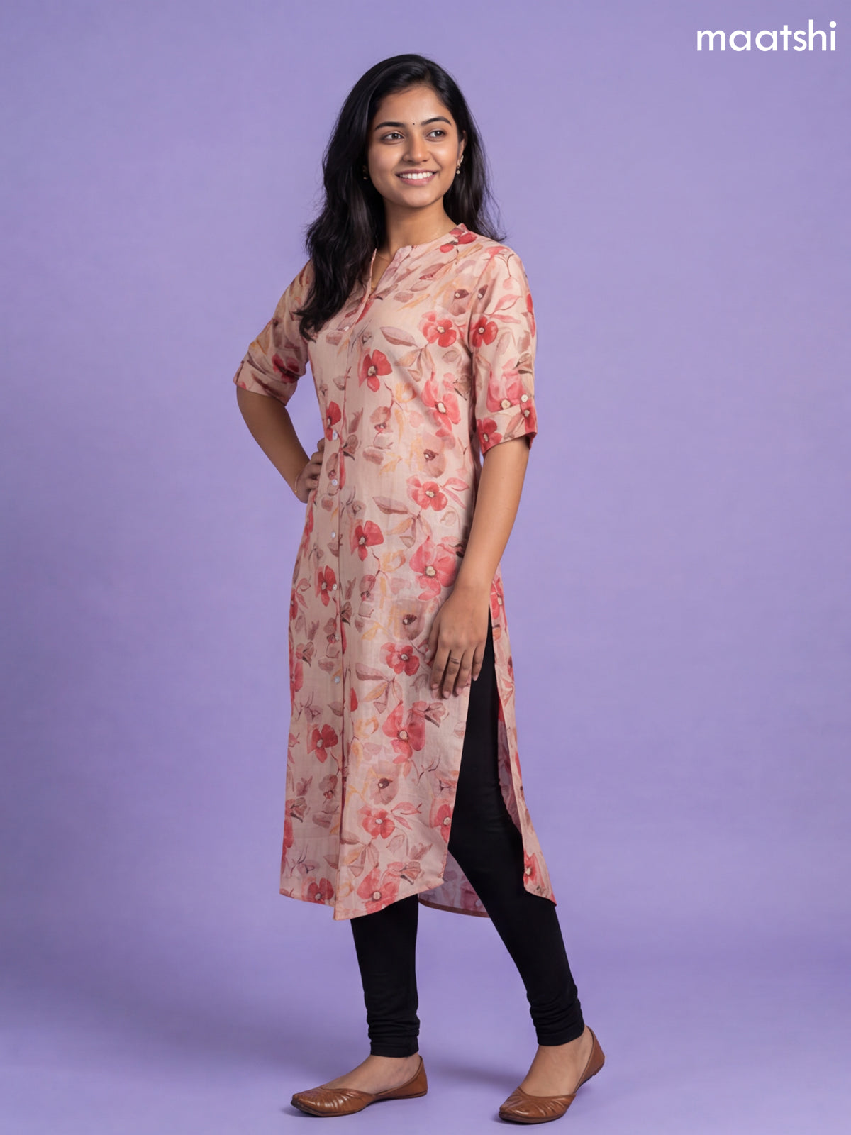 Sandal Linen Cotton Printed & Embroidery Work Straight Kurti
