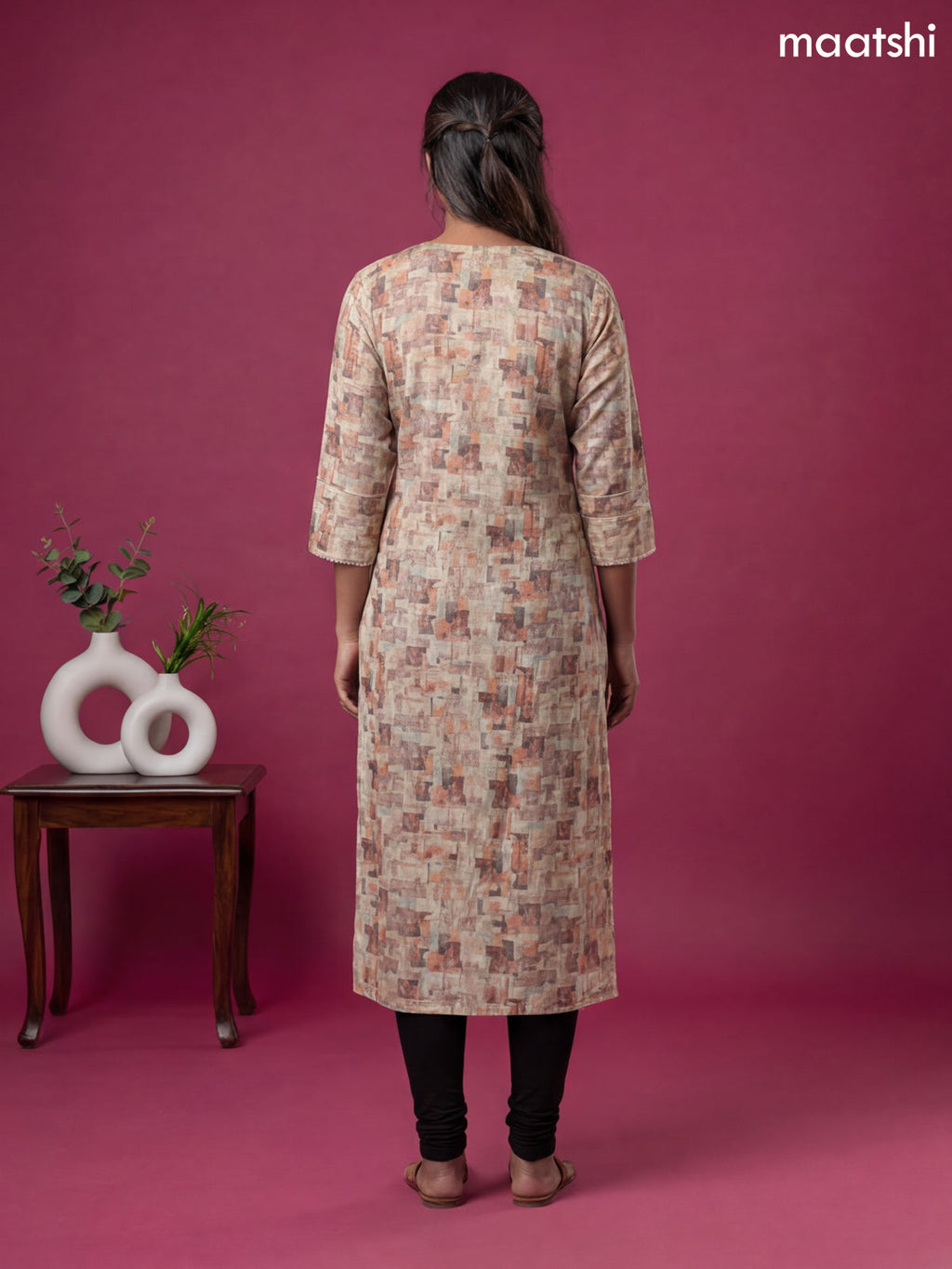 Sandal and Multicolour Linen Cotton Printed & Simple Embroidery Work Straight Kurti