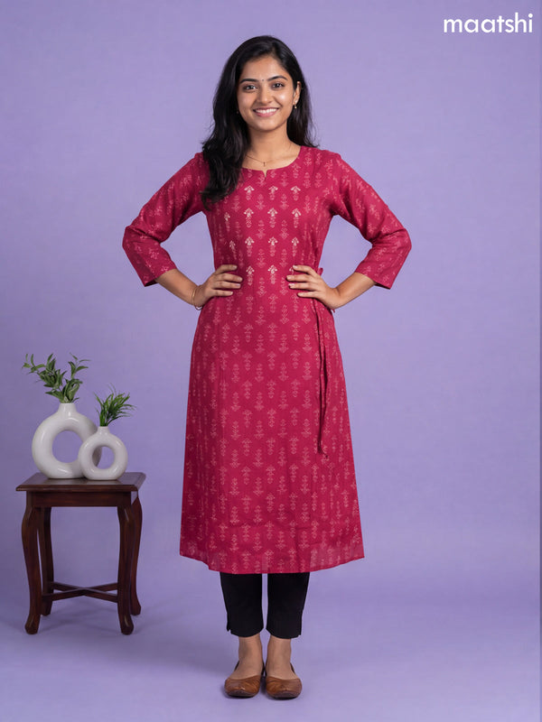 Maroon Modal Printed & Simple Embroidery Work A-Line Kurti