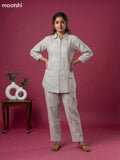 Grey Linen Cotton Embroidery Work Short Co-Ord Set