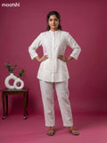 Cream and Baby Pink Linen Cotton Simple Floral Embroidery Work Short Co-Ord Set