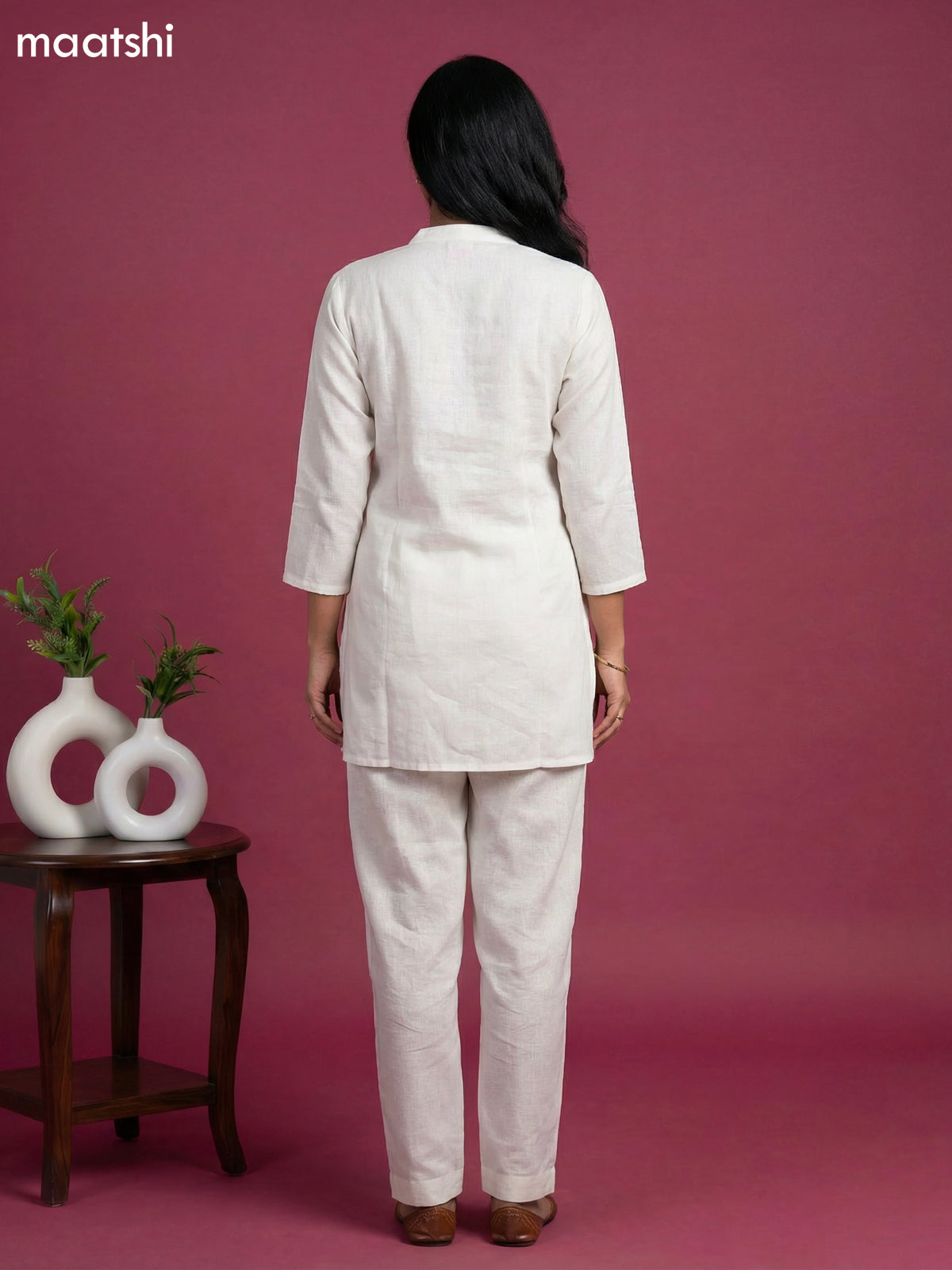 Cream and Light Blue Linen Cotton Simple Floral Embroidery Work Short Co-Ord Set