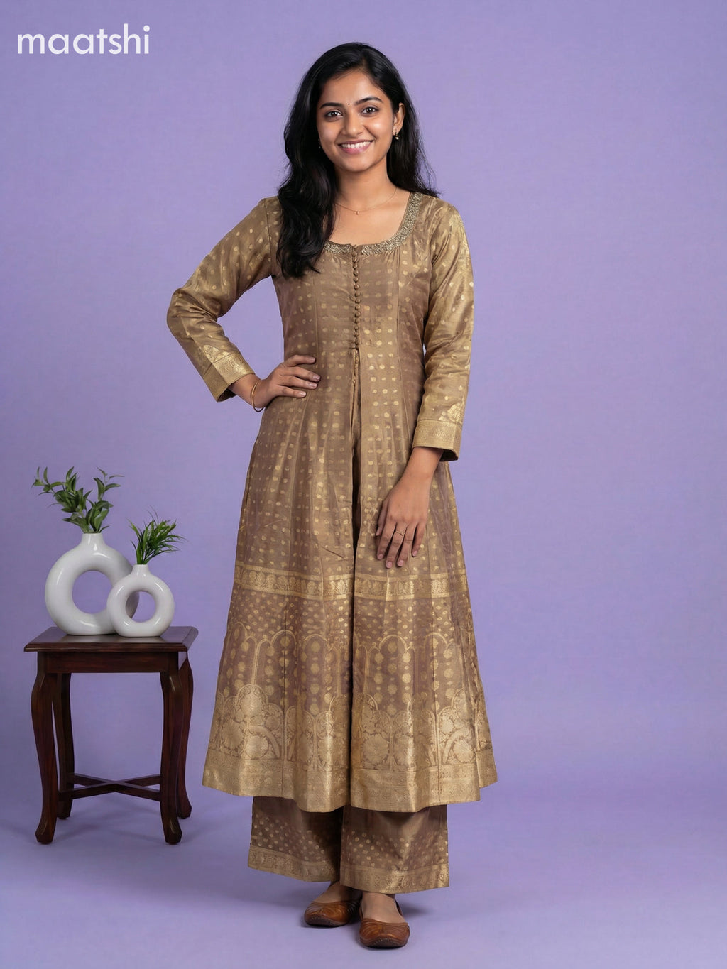 Sandal Tissue Banarasi Style Anarkali Suit