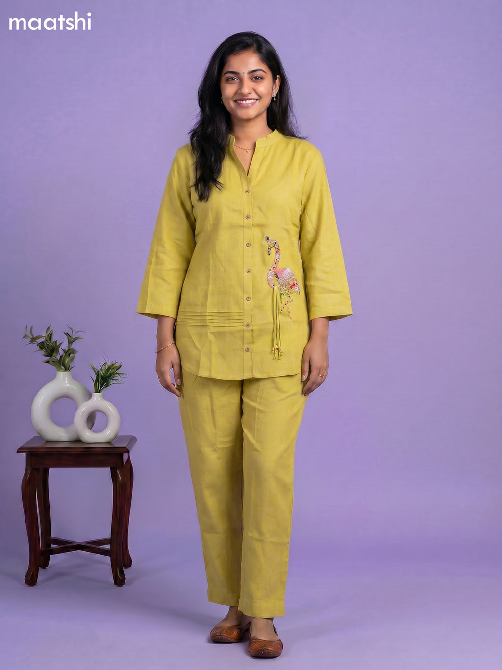 Green Cotton Embroidery Work Short Co-Ord Set