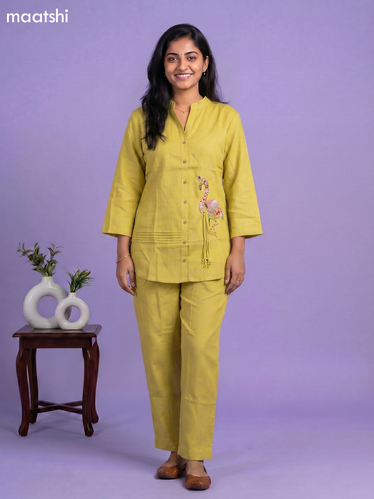 Green Cotton Embroidery Work Short Co-Ord Set