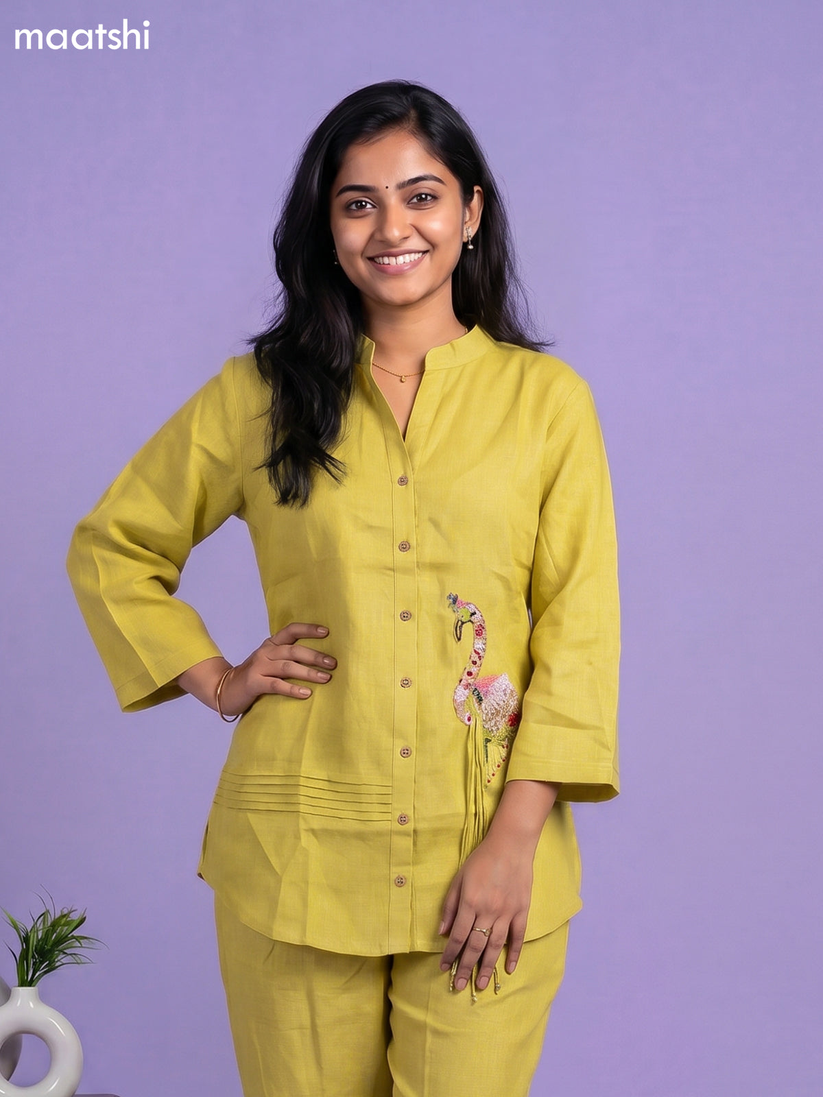 Green Cotton Embroidery Work Short Co-Ord Set