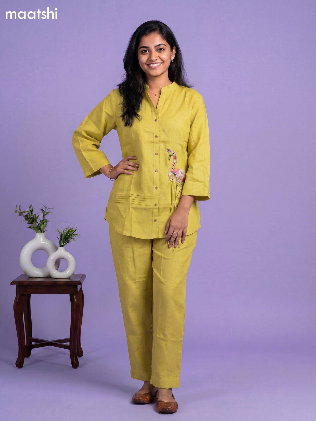 Green Cotton Embroidery Work Short Co-Ord Set