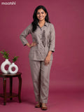 Gray Cotton Applique Work Short Co-Ord Set