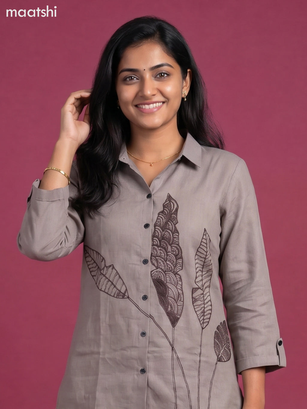 Gray Cotton Applique Work Short Co-Ord Set