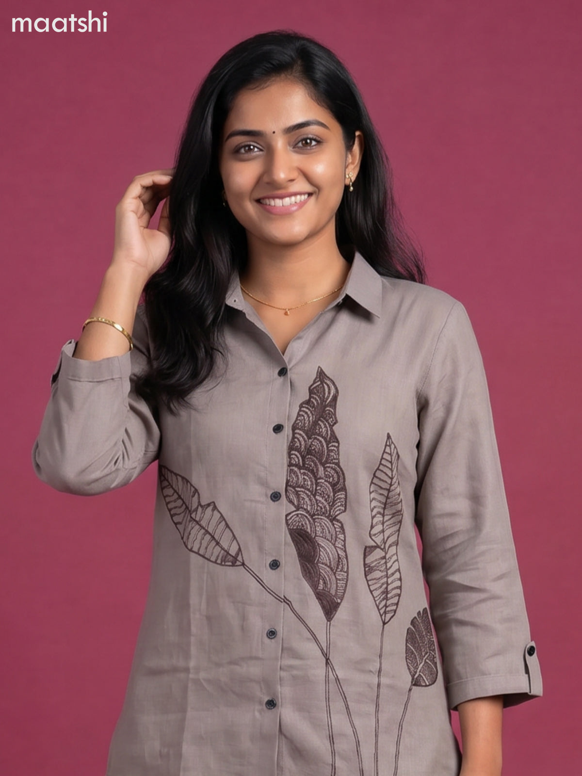 Gray Cotton Applique Work Short Co-Ord Set