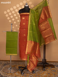 Rust Shade and Green Silk Cotton Dress Material With Zari Woven Buttas and Bottom & Zari Dupatta