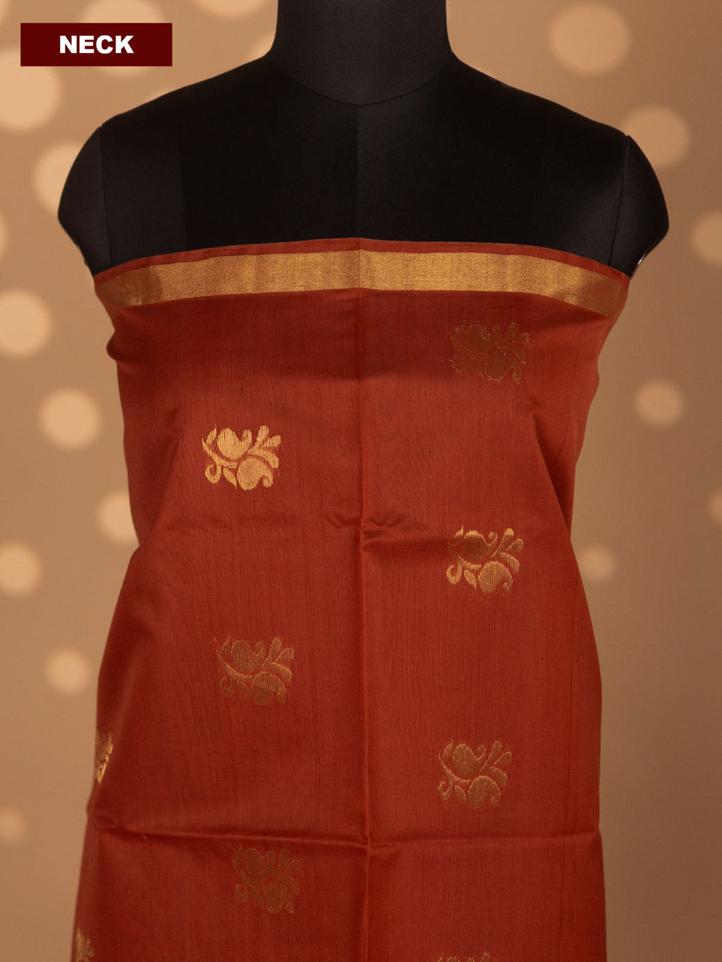 Rust Shade and Green Silk Cotton Dress Material With Zari Woven Buttas and Bottom & Zari Dupatta