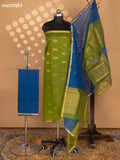 Light Green and Peacock Blue Silk Cotton Dress Material With Zari Woven Floral Buttas and Bottom & Zari Dupatta