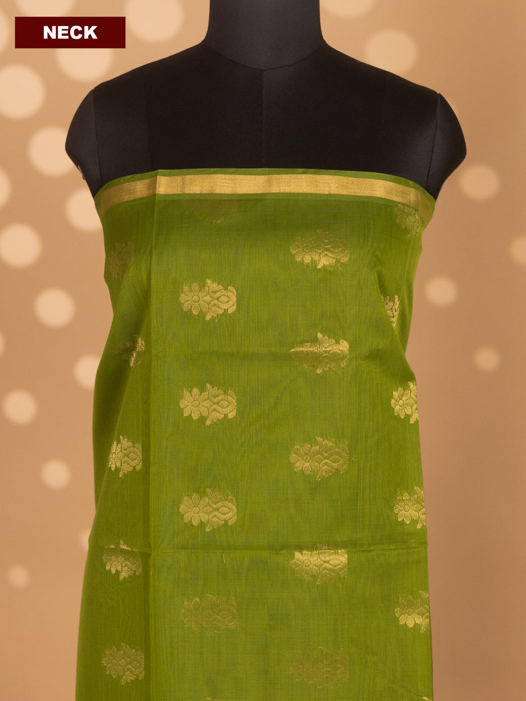 Light Green and Peacock Blue Silk Cotton Dress Material With Zari Woven Floral Buttas and Bottom & Zari Dupatta