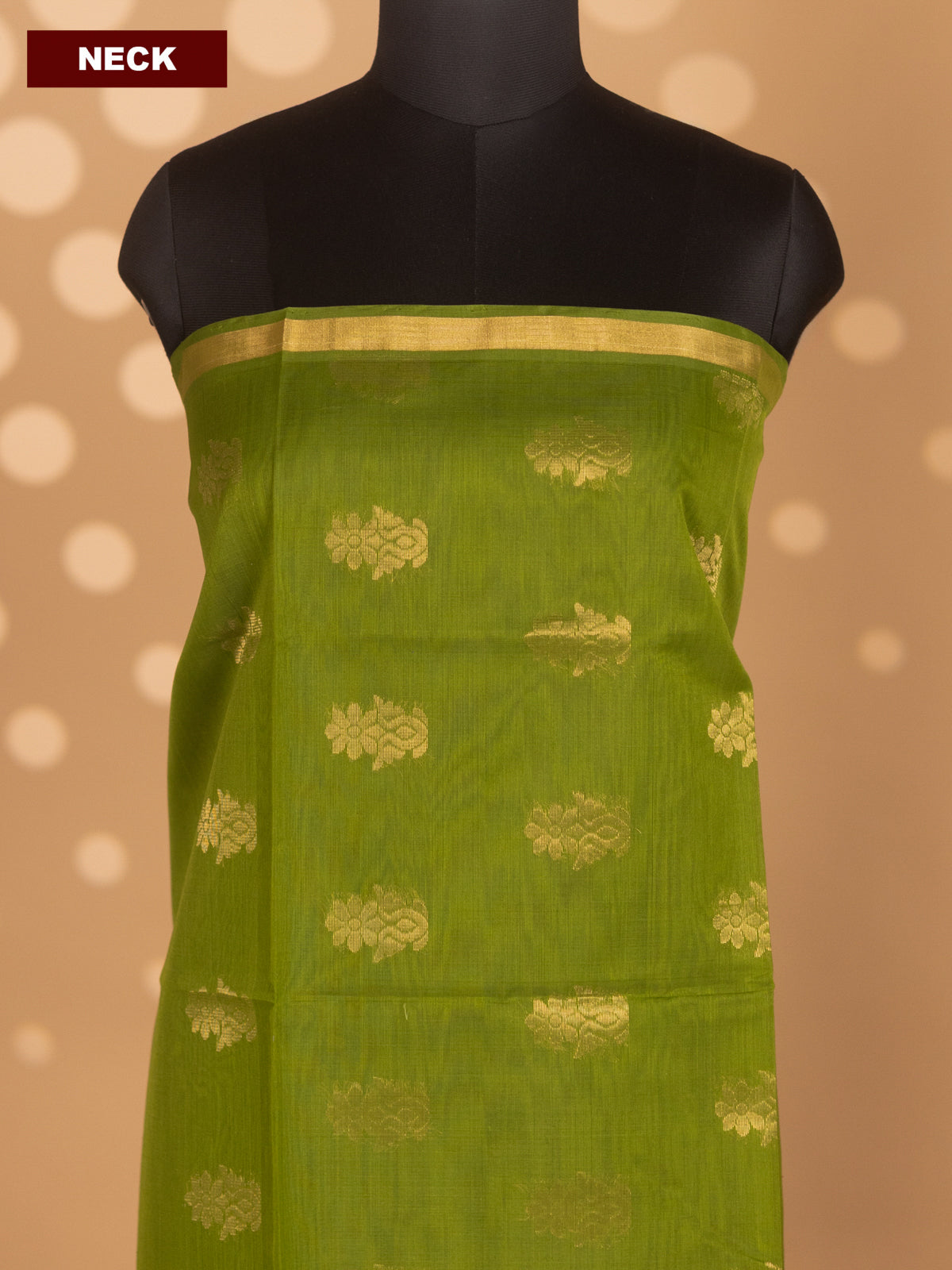 Light Green and Peacock Blue Silk Cotton Dress Material With Zari Woven Floral Buttas and Bottom & Zari Dupatta