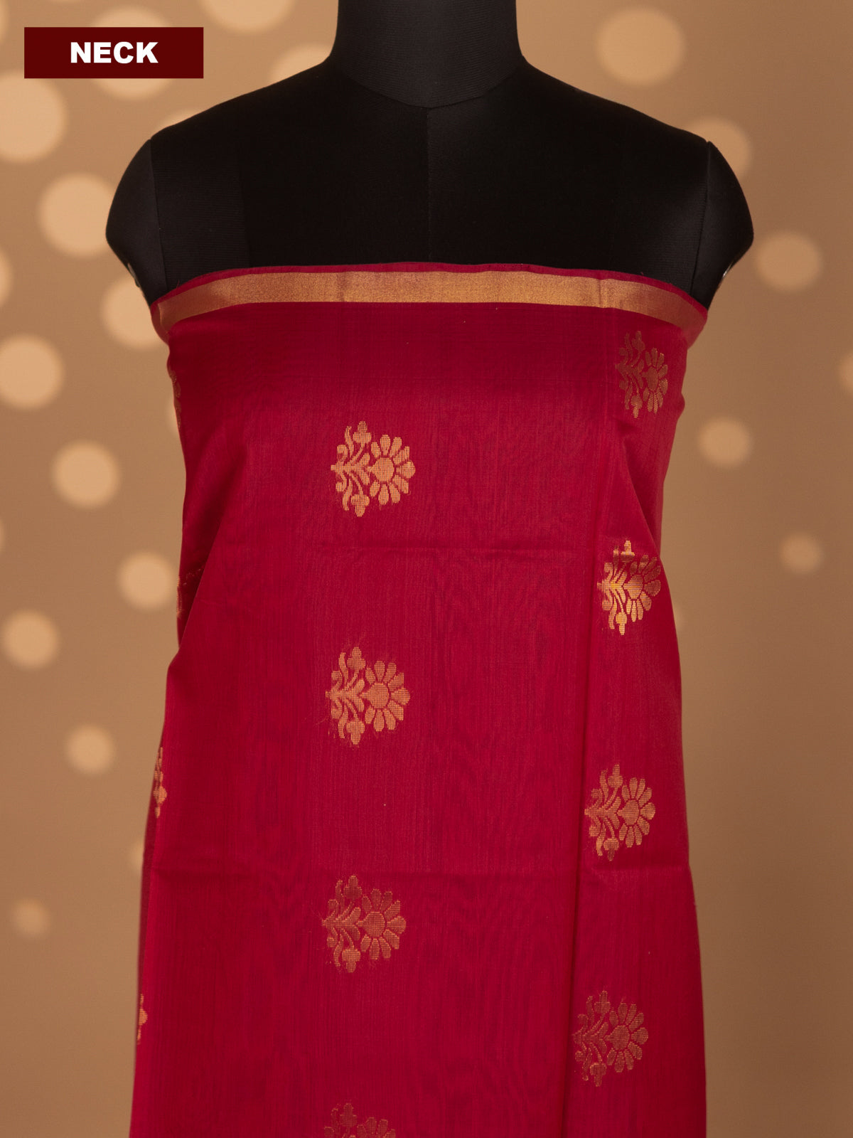 Pink and Green Silk Cotton Dress Material With Zari Woven Buttas and Bottom & Zari Dupatta