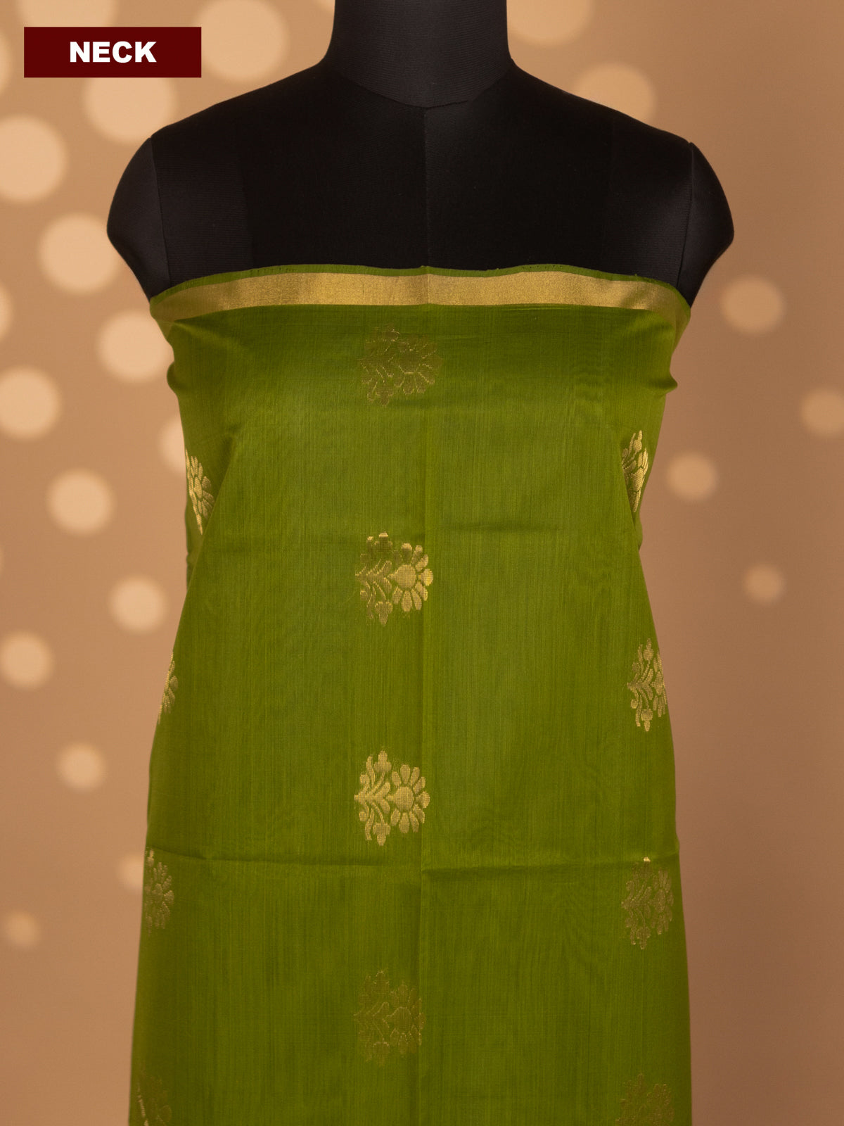 Green and Pink Silk Cotton Dress Material With Zari Woven Buttas and Bottom & Zari Dupatta