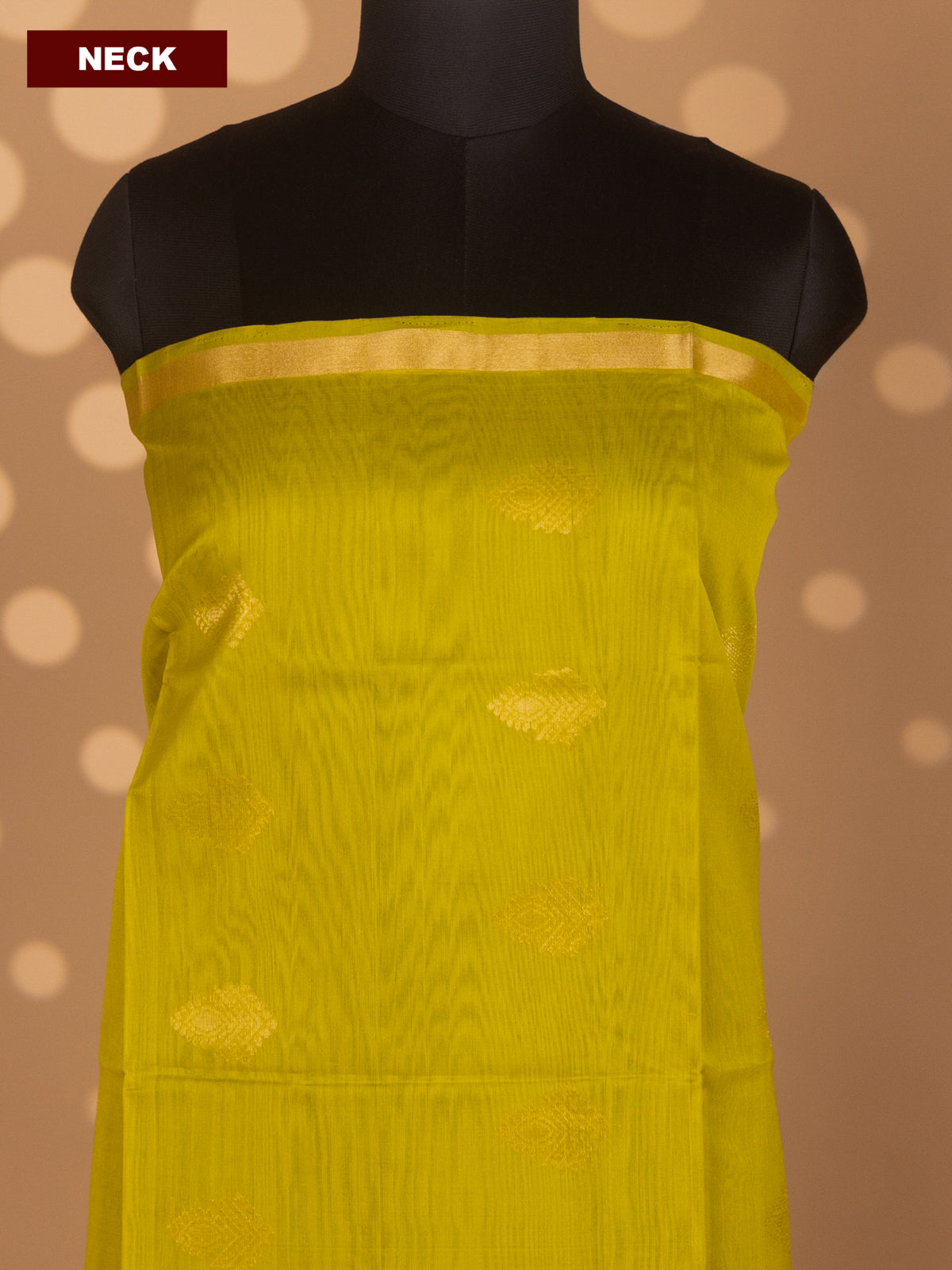 Lime Green and Mango Yellow Silk Cotton Dress Material With Zari Woven Buttas and Bottom & Zari Dupatta