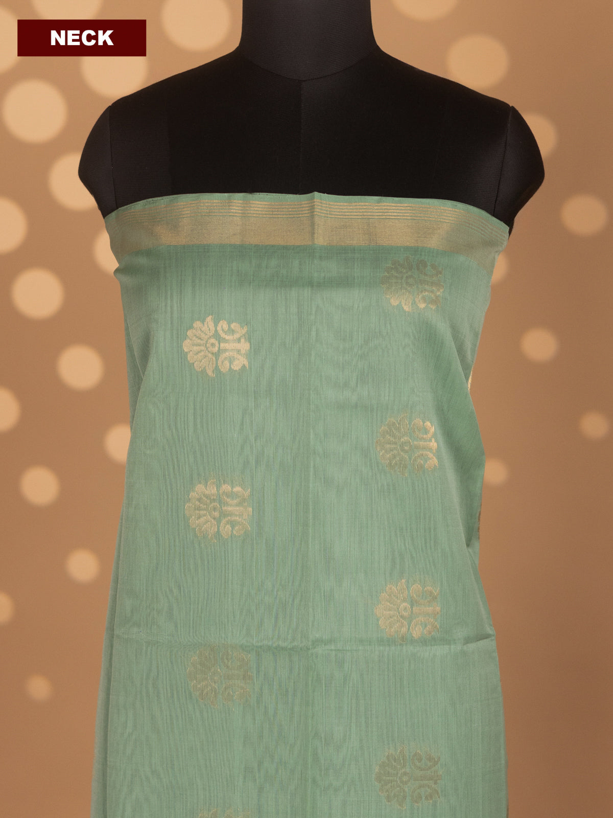 Pista Green and Lavender Silk Cotton Dress Material With Zari Woven Buttas and Bottom & Zari Dupatta