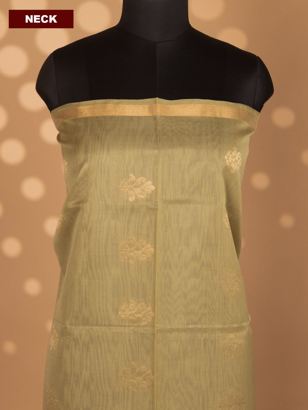 Sandal and Peach Silk Cotton Dress Material With Zari Woven Buttas and Bottom & Zari Dupatta