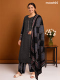 Cotton salwar suit black with prints & embroidery work neck pattern and palazzo pant & dupatta