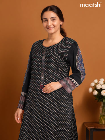 Cotton salwar suit black with prints & embroidery work neck pattern and palazzo pant & dupatta